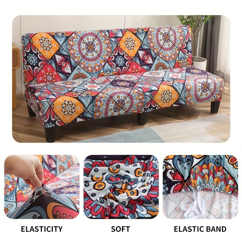 Armless Futon Sofa Bed Slipcovers Printed Spandex Adjustable Sofa Bed Covers Washable Folding Sofa Covers Lanmolife Stretch