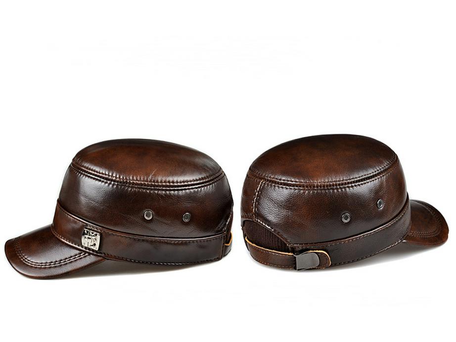 Herren Winter Flachkappe aus Rindsleder mit Ohrenschutz