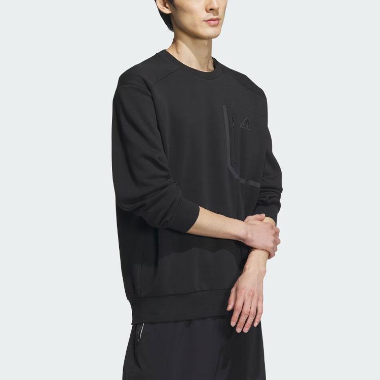 Adidas Sportswear Pocket Sweatshirt Solid Logo Sports Casual Pullover Crewneck Men Sweatshirt Black IM9065