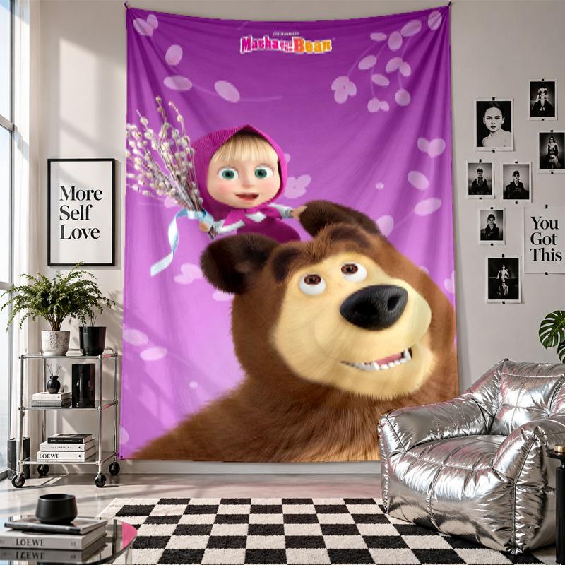 Wall TapestryMasha and the Bear Art Hanging Cloth Decorative Background Cover for Room Decoration