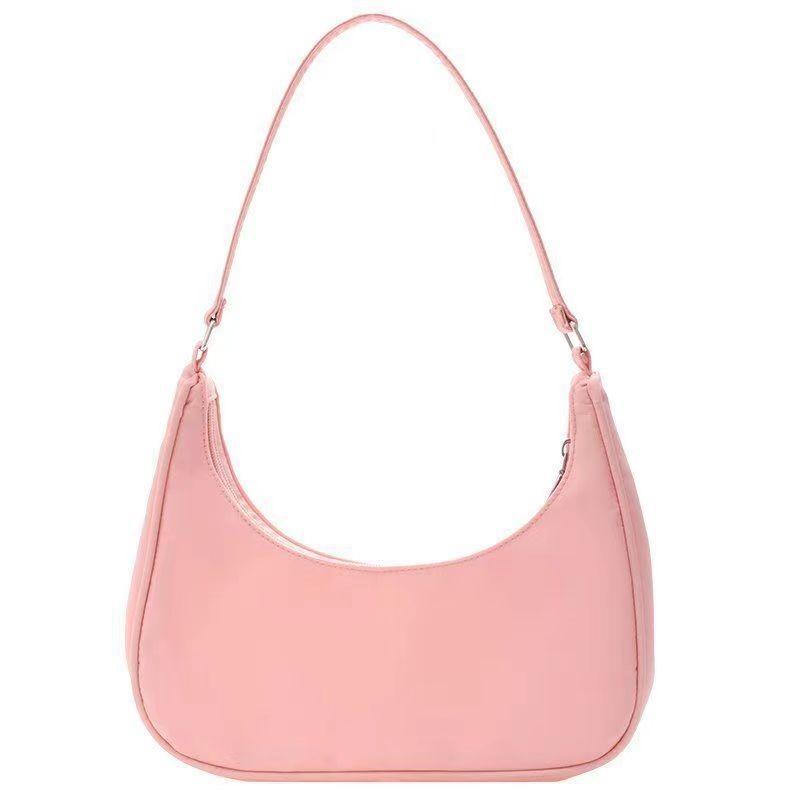 Borsa a tracolla da donna in nylon tinta unita a forma di raviolo, da portare sotto il braccio o a spalla, borsa a messaggero