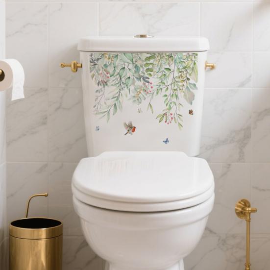 Autocollant pour abattant de WC Fleurs Autocollant Mural de Salle de Bain Adhésif DIY Imperméable Décalcomanies Florales pour Abattant de WC Décoration de Chasse d'Eau de Salle de Bain