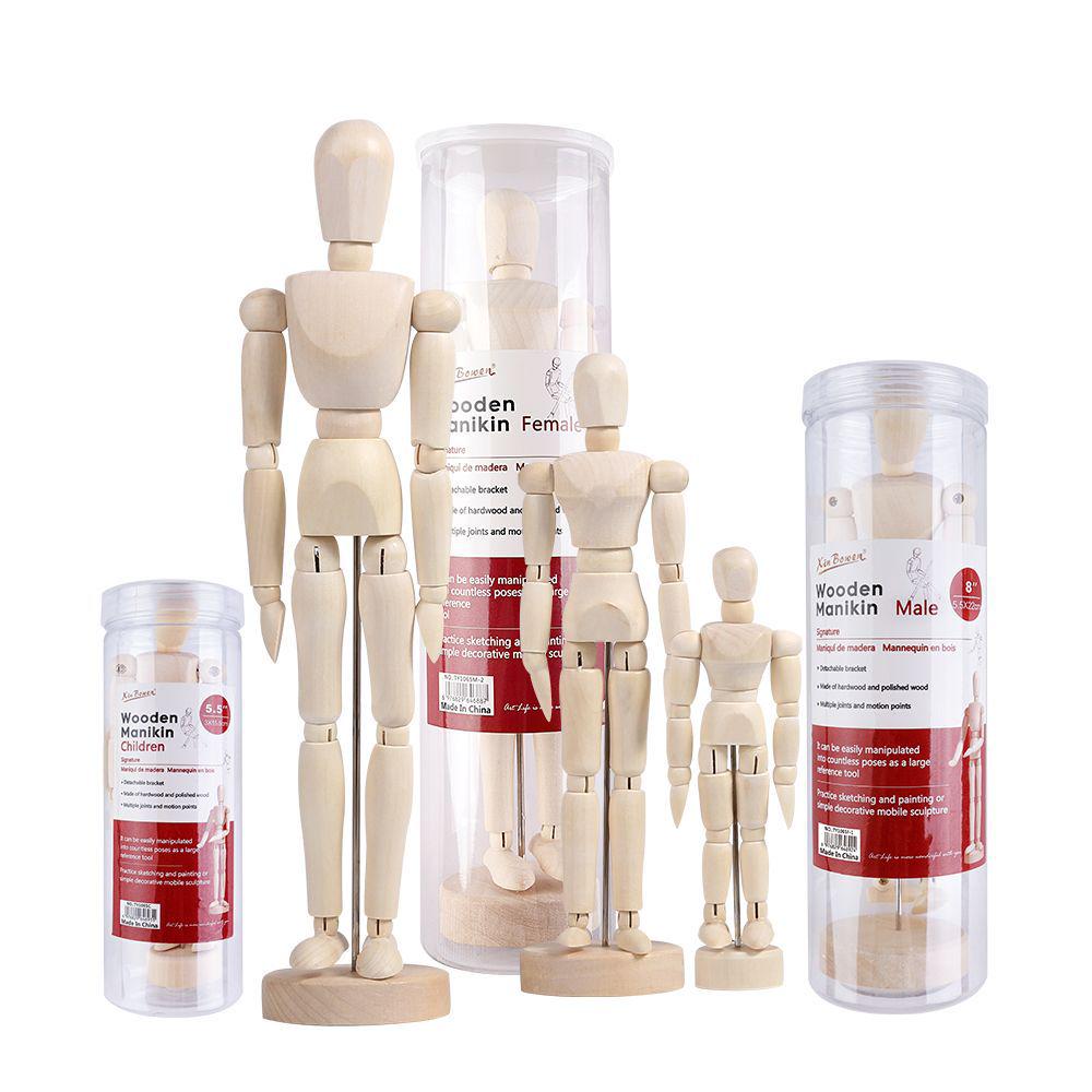 Movable Joint Wooden Dolls for Sketching and Painting - Male and Female Models