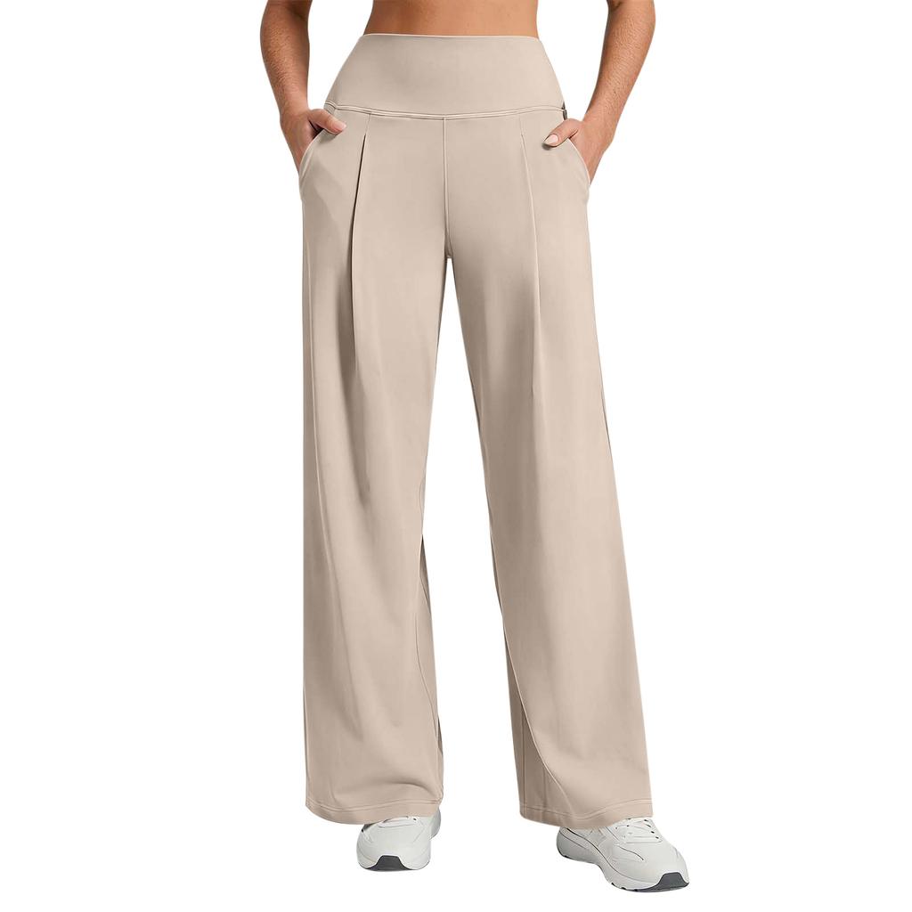 Women's Casual Wide Leg Pants Elastic Waistband with Pockets Soft Comfortable Fit Suitable for Daily Wear and Light Exercise