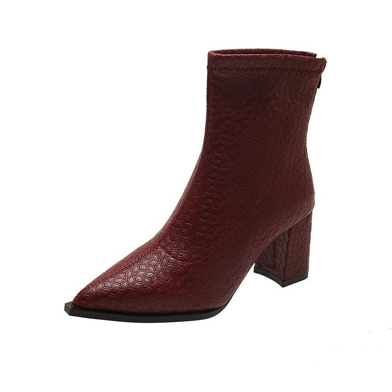 French New Side Zipper Low Slim High Heel Pointed Short Boots Autumn and Winter Retro Temperament New Thin Short Boots