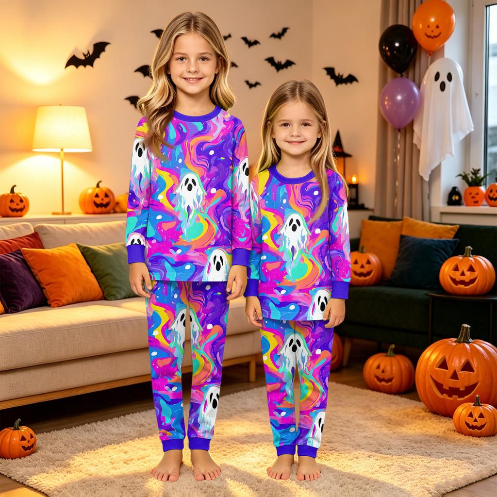 Matching Family Halloween Print Loungewear Set - Long Sleeve Top and Pants for Parents and Kids