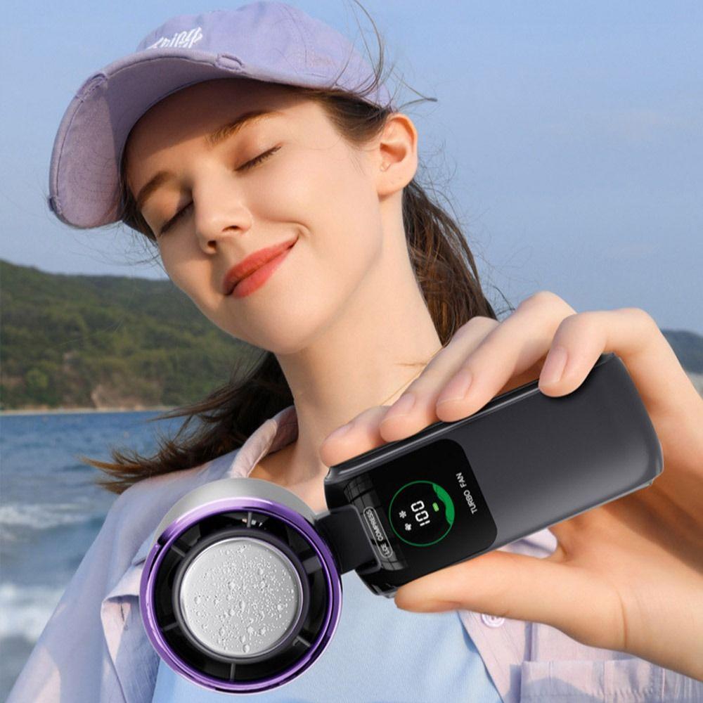 Semiconductor Refrigeration Mini Handheld Fan 100 Speed Infinitely LED Display Hanging Neck Fan Low Noise Rechargeable