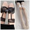 Black Silk Fishnet Over-the-Knee Lace Suspenders with Bow