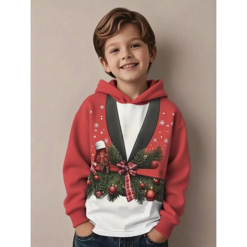 Christmas Tree Hoodies Snowflake Bow Tie 3D Print O-Neck Boys Girls Clothes Casual Christmas Party Sweatshirt Long Sleeve Tops