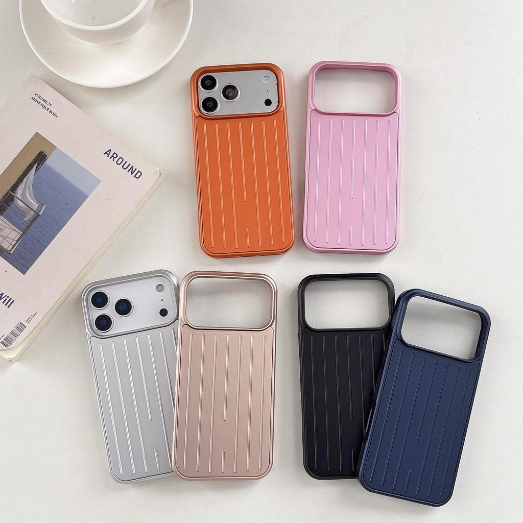 Metallic Paint Stripe Drop-Proof Case for iPhone 13/14/15 Pro Max and 16/17.