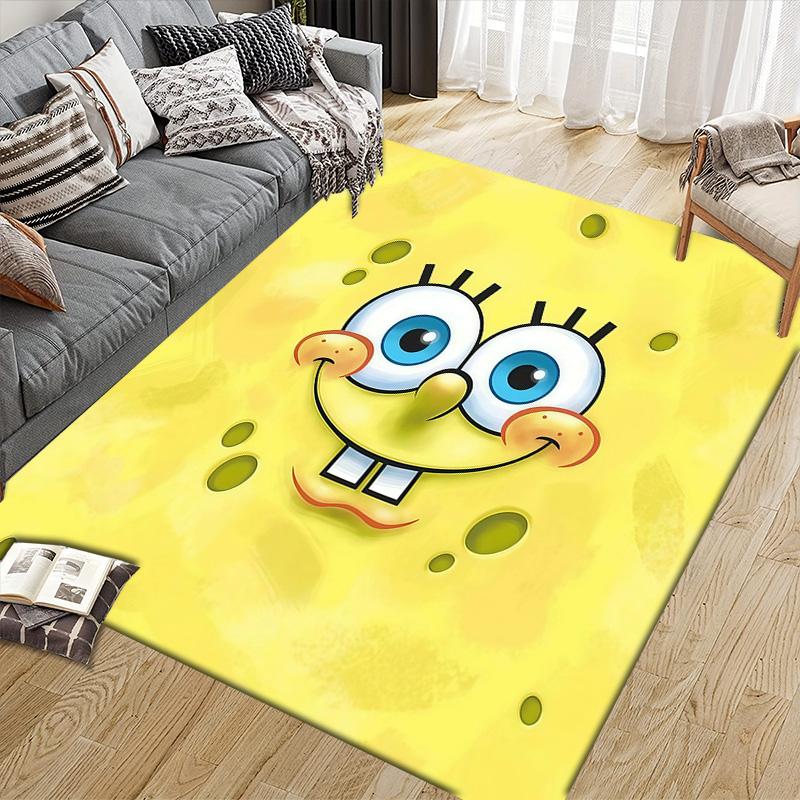 SpongeBob SquarePants2 Flannel Pattern Square Carpet,Area Rug,Carpet Rug for Living Room Bedroom Sofa Playroom Decor,Non-slip Floor Mat