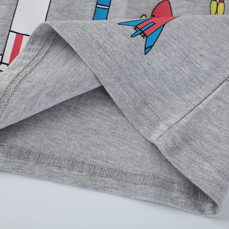 European and American Children's Short-Sleeved Clothing 2025 Summer New Gray Boys' Tops with Rocket Print Pattern Factory Wholesale