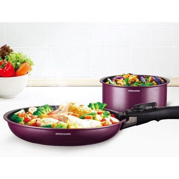 Batterie de cuisine - Tous feux dont induction - ARTHUR MARTIN - AM2991 - Aluminium revêtement anti-adhésif - 10 pièces - Prune