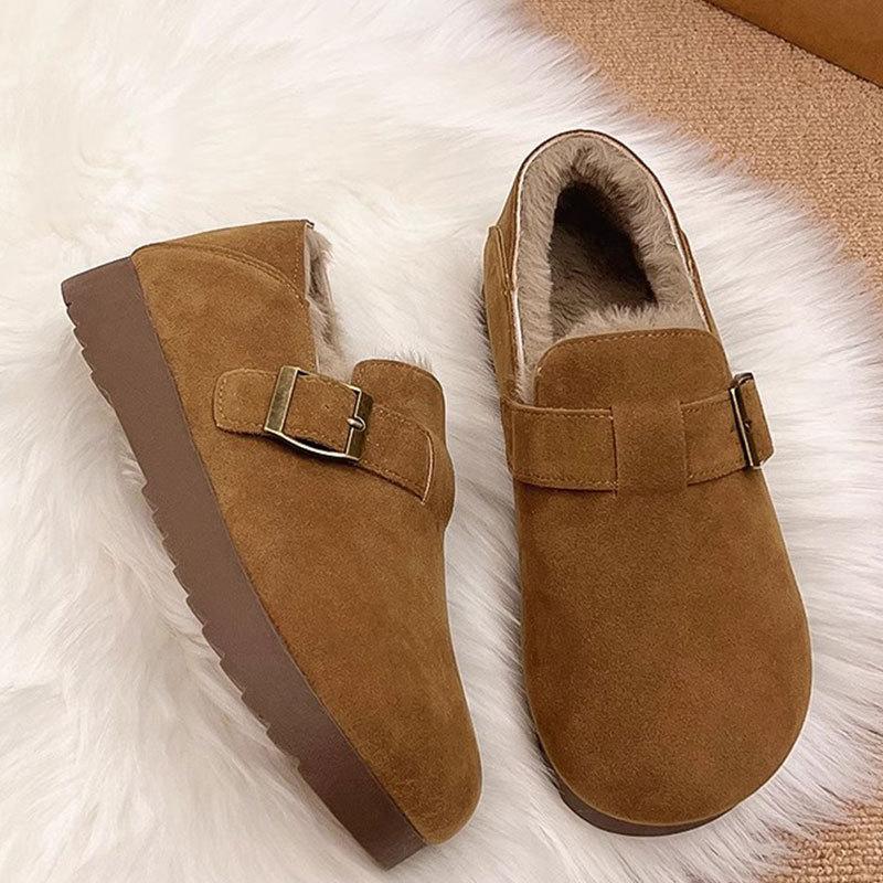Leather All-inclusive Retro Birkenstocks Women's Winter 2025 New One-pedal Cotton Shoes Fluffy Shoes Plush Warm Snow Boots