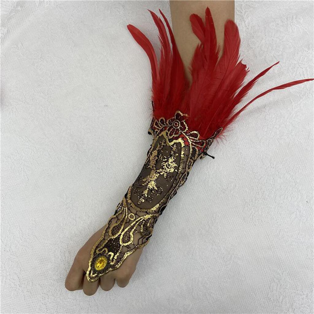 Bracelet Plume Gant Plume Gothique Dentelle Dorée Creuse Manchette Dentelle