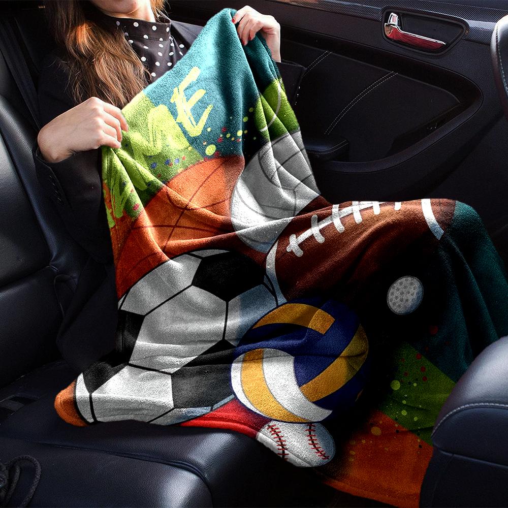Custom Name Ball Sports Theme Printed Blanket - Perfect for Couch, Bed, Travel & Outdoor Use | Machine Washable, Cozy & Durable.