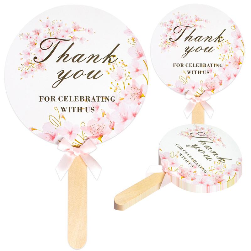 10 Pcs Wedding Hand Fans For Guests Bulk Decorative Handheld Wedding Favor Fans With Handle Thank You For Celebrating With Us
