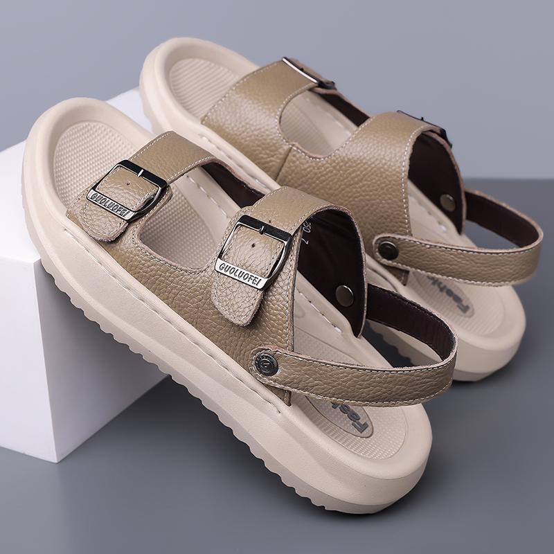 Fashion Summer Soft Soled Comfortable Outdoor Beach Shoes Double Button Open Toe Sandals Two Wearing Methods Breathable Adult Slippers