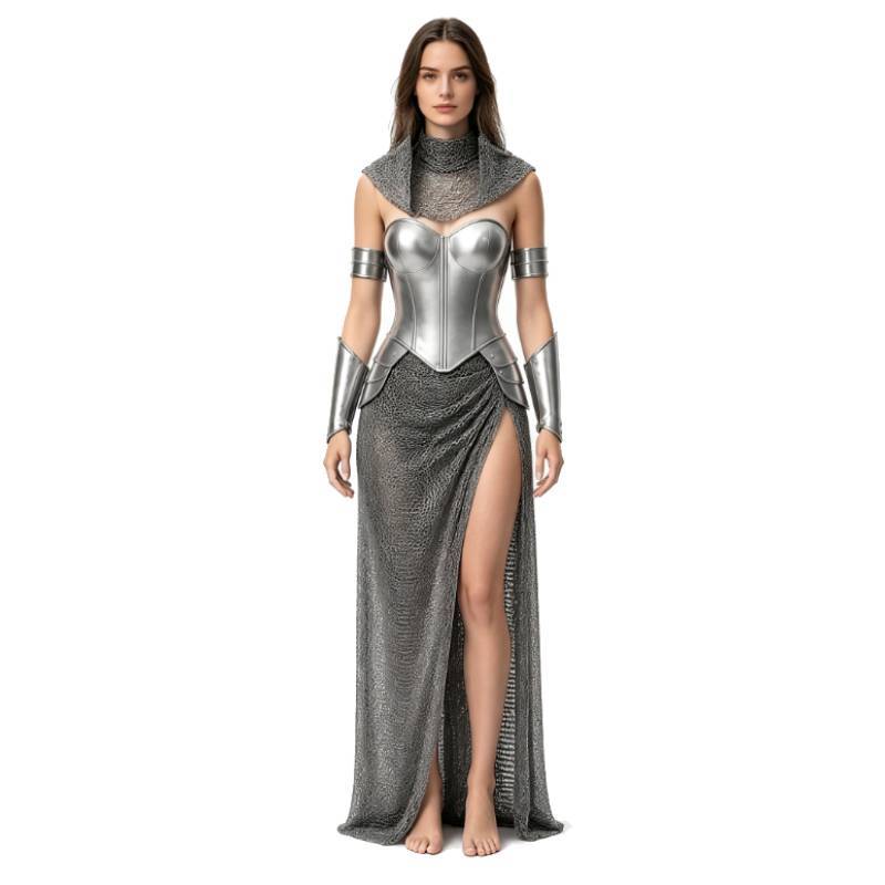 Mittelalterliches Fantasy-Kettenhemdkleid für Cosplay und Halloween-Kostüme