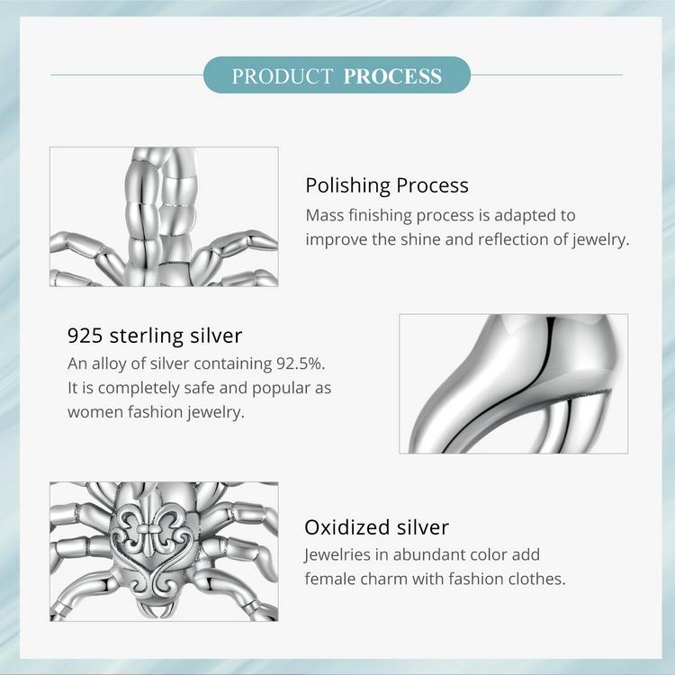 WOSTU 925 Sterling  Silver Retro Charming Scorpion Charms Beads Fit Original Bracelet DIY Jewelry