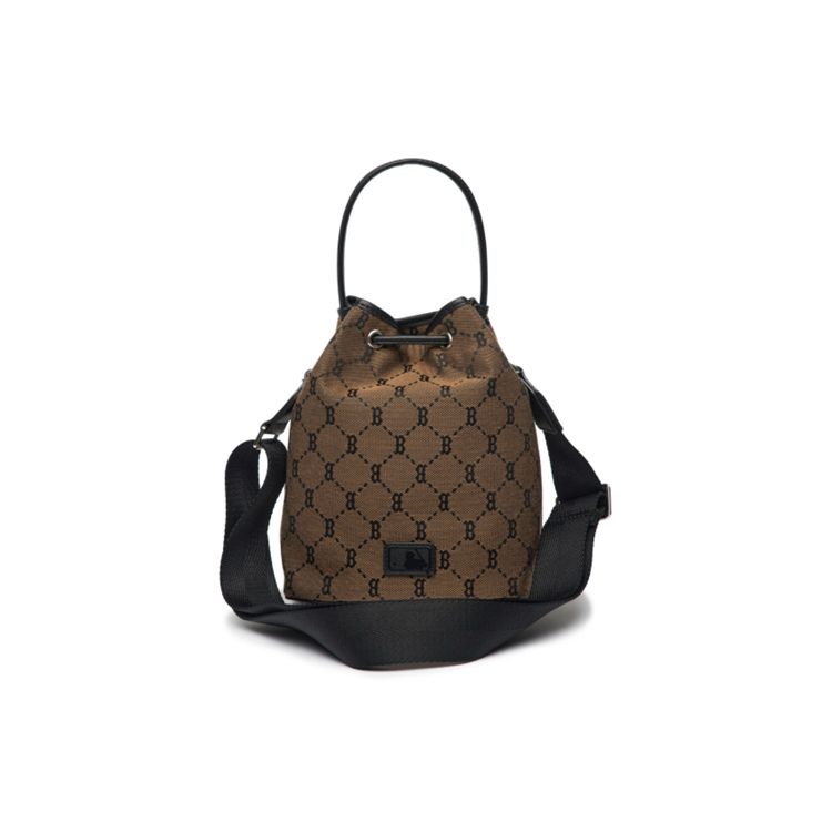 MLB Monogram Series Vintage Full Print Boston Red Sox Drawstring Polyester Bucket Bag Women bags Brown 3ABMS011N-43BGD