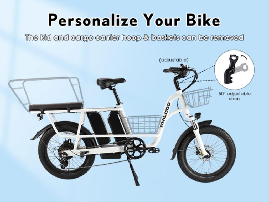 Bicicleta eléctrica PHILODO Traveller, motor de 750W, batería de 48V 35Ah, velocidad máxima 45 km/h, autonomía de 120 km, neumáticos de 20x3.0 pulgadas