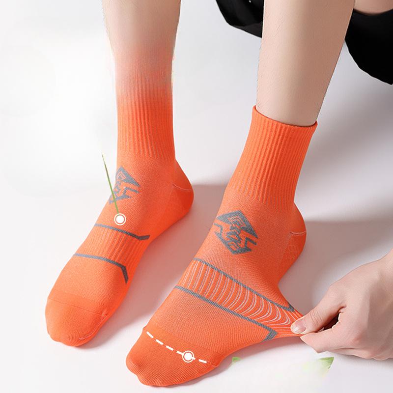 Marathon Running Socks for Men and Women, Mid-calf Anti-slip Massage Sole Socks, Breathable Quick-drying Fitness Compression Sports Socks