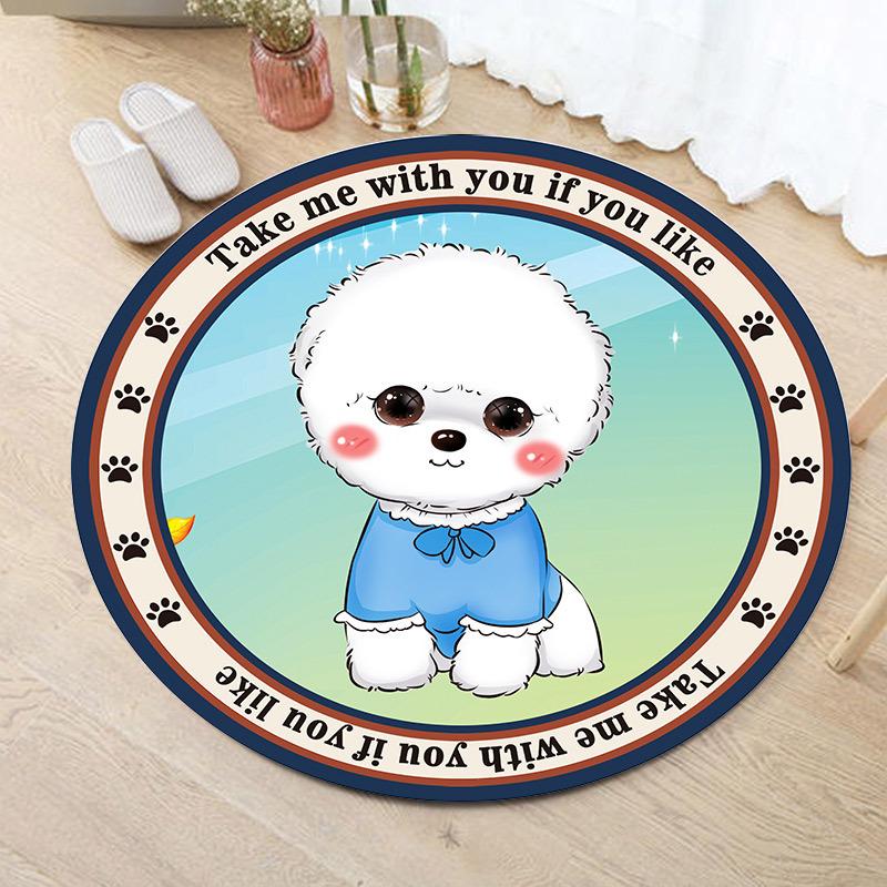 Cute Puppy Round Carpet Computer Chair Mat Hanging Basket Mat Carpet Print Cartoon Children Crawling Carpet Bedroom Decoration