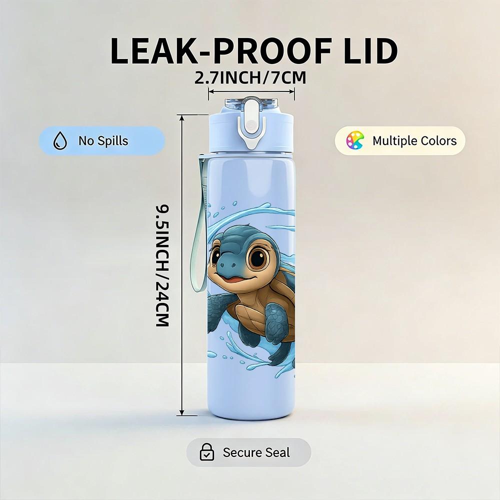 1PC Cute Sea Turtle Cartoon 750ml Color Plastic Sports Water Bottle Leakproof Flip Straw Lid Suitable for Sports Office Home Use