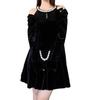 French Hepburn Off-Shoulder Velvet Little Black Dress - Retro Court Style, Petite Princess Dress