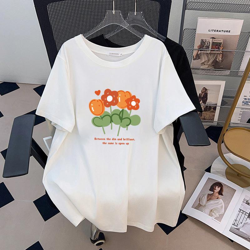 

Round Neck Plus Size Loose Mid-Length Short Sleeve Women s T-Shirt (Sizes 200/300/350jin) 7XL чёрный