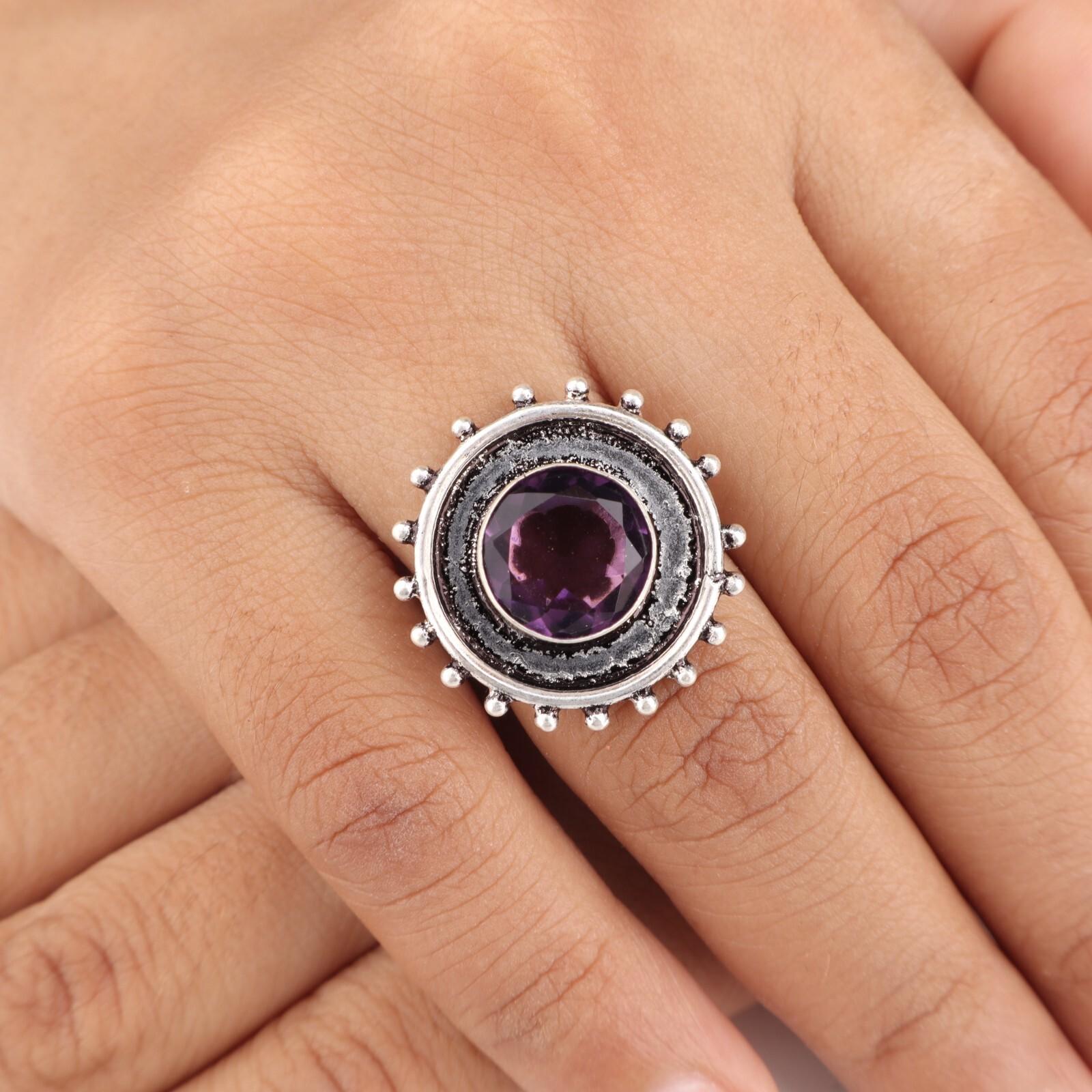 

Аметист Драгоценный камень 925 Стерлинговое серебро Ювелирные изделия Ручной работы Праздничное кольцо для женщин RR-49-16 8.5