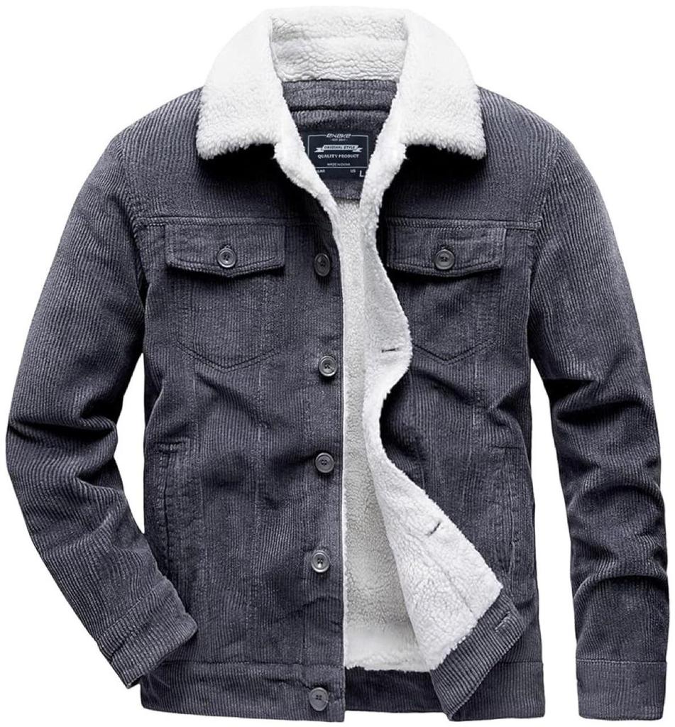 Men's Corduroy Jacket with Sherpa Lining, Button Front Closure, Chest Pockets, Multiple Colors Available