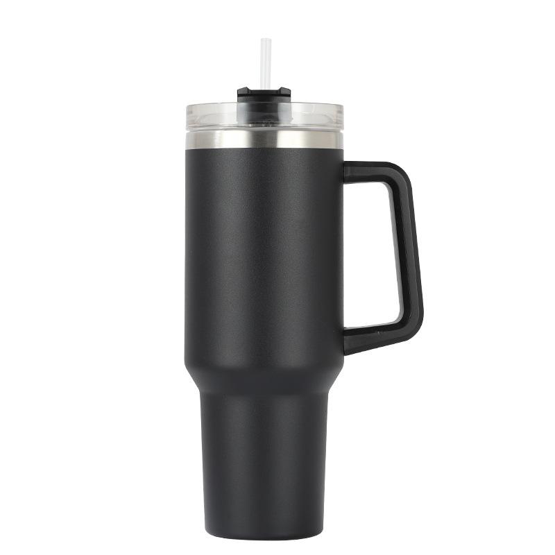 40oz Stainless Steel Car Mug Handle Straw Double Wall Thermal Iced Travel Cup Vacuum Insulated Coffee Cup With Ice Mold