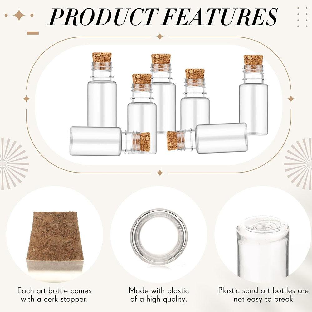 10ml Mini Plastic Bottles with Corks Tiny Clear Sand Art Bottles Wishing Vial for Wedding Birthday Party Decoration DIY Crafts