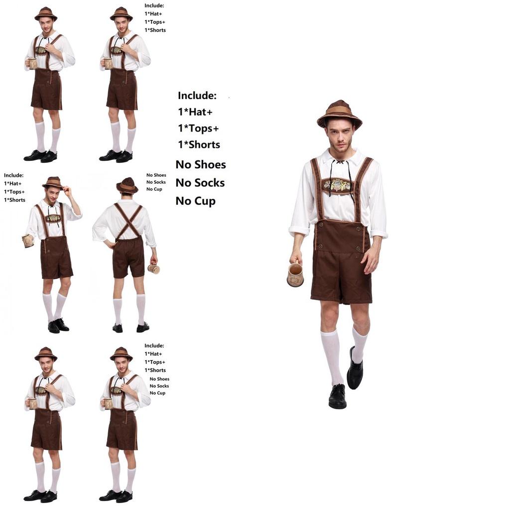 Stylish Men Oktoberfest Clothing Cosplay Costume Featuring Solid Shirt And Suspenders