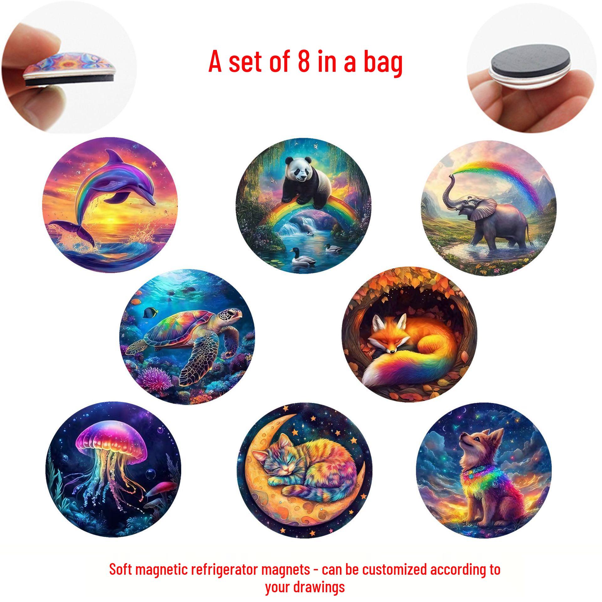 

Мечтательные исцеляющие животные: Магнитные наклейки на холодильник из хрустального стекла - Дельфин, Слон, Панда, Морская черепаха, Лиса, Кошка и другие 25 mm 8-piece set (WYT324)