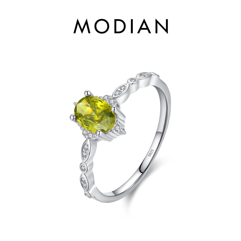 MODIAN 925 Silver Olive Green Vintage Flower Crown Ring Fine Jewelry For Women Anniversary Christmas Gift