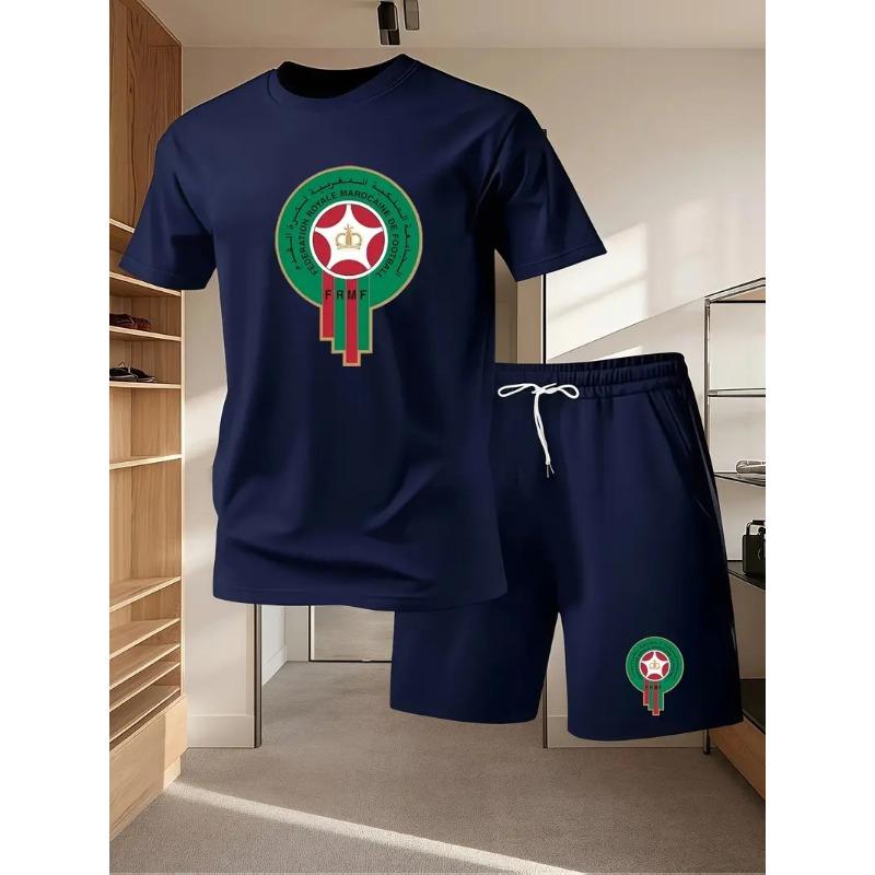 Men's casual sportswear set - printed t-shirt and shorts combo, breathable summer outdoor clothing