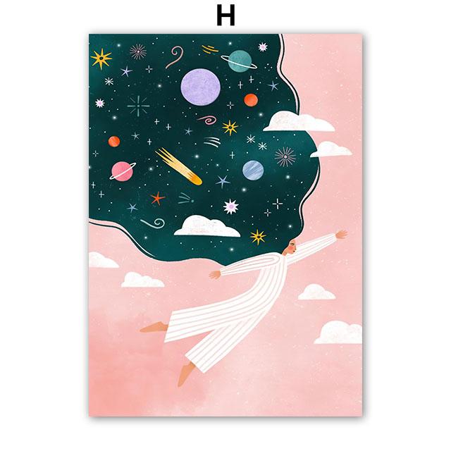 Boho Mode Mädchen Blumenvase Illustration Wandkunst Leinwandmalerei Abstraktes Poster und Drucke Bilder für Wohnzimmerdekor