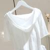 Spring Summer Women's  Hooded Short-Sleeve T-shirt Loose Slim Pullover T-Shirt Belly-Covering  Top