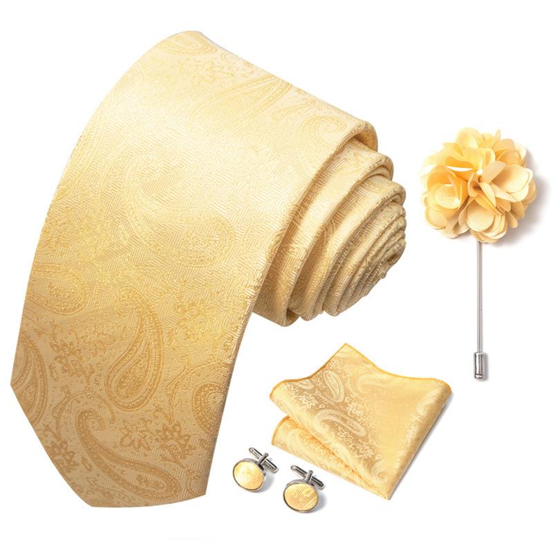 Men 8cm Wide Silk Wed Neck Tie Cufflinks Brooch Pin Handkerchief Business Wedding Party Suits Groom Accessories Gift