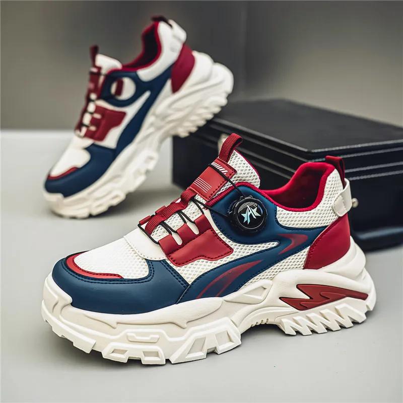 Fashion Four Season Soft Soled Non Slip Outdoor Running Shoes Student Sneakers Men's Korean Rotating Buckle Trendy Casual Sports Shoes