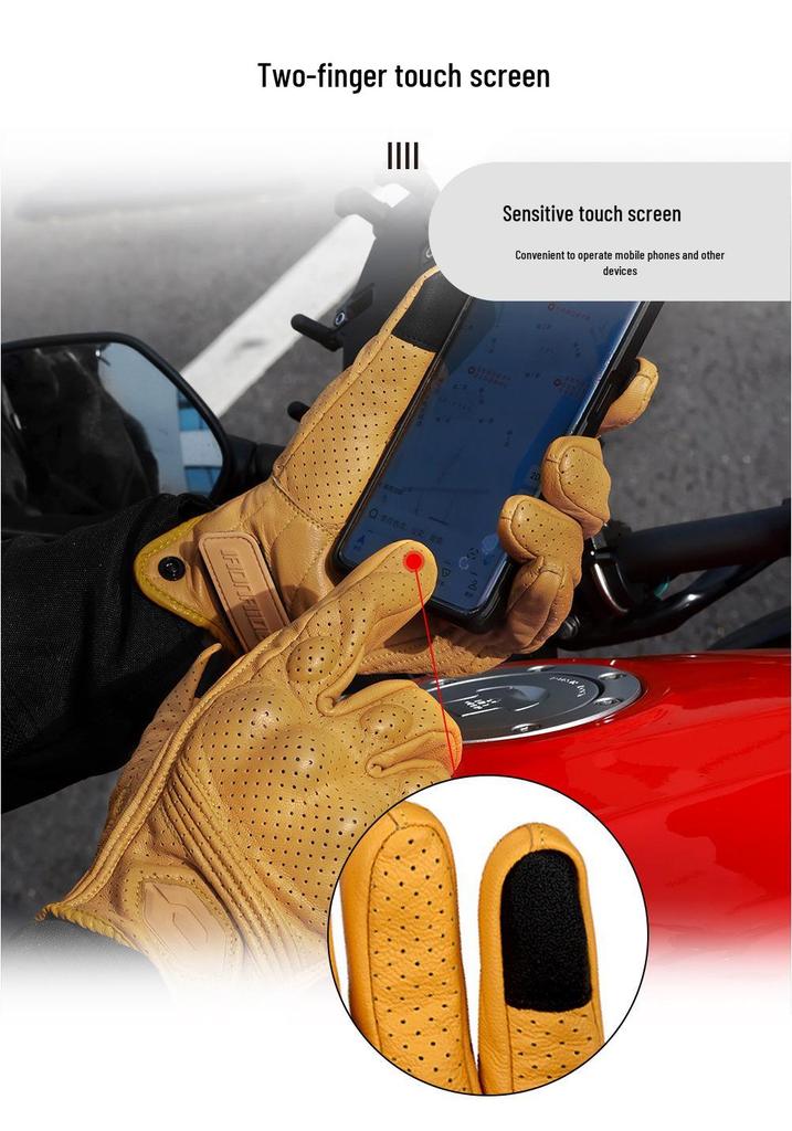Genuine Leather Breathable Motorcycle Racing Gloves - Anti-Fall, Summer Riding Gear