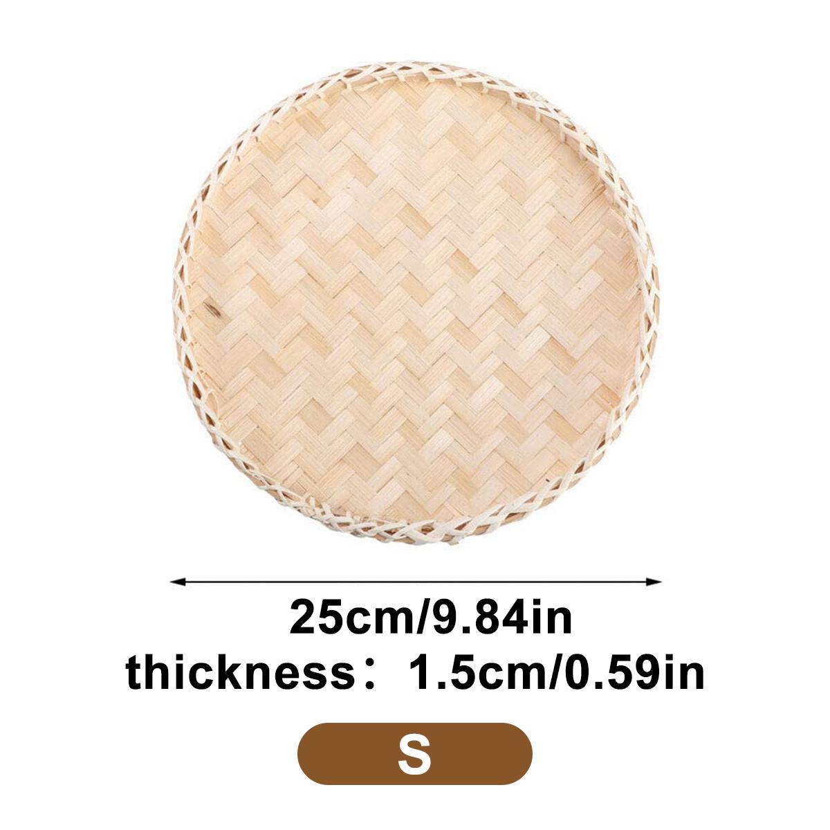 

Handmade Bamboo Woven Basket Tray,Flat Wicker Round Fruit Basket Woven Food Storage Shallow Tray Decorative Serving Tray Wall