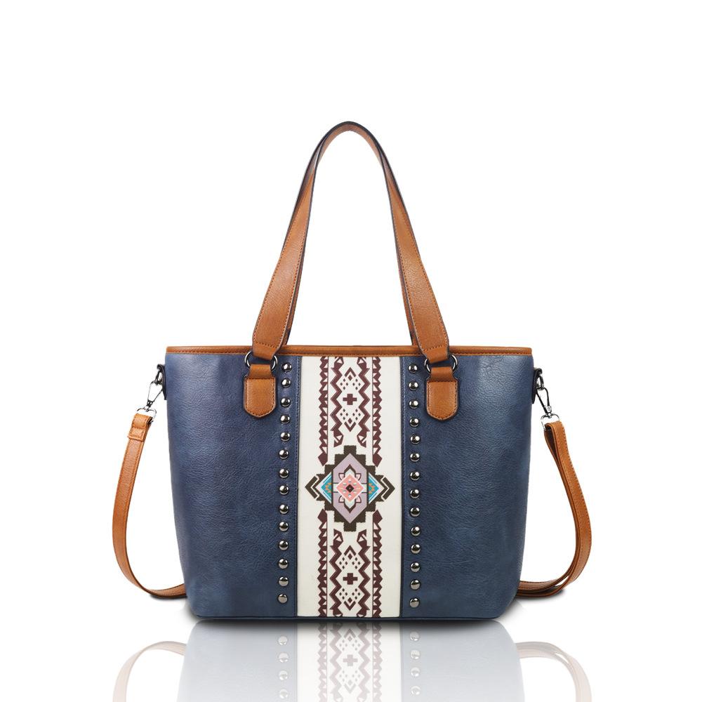 

Сумка-тоут из искусственной кожи в европейском и американском ретро этническом стиле, женская сумка большой вместимости, сумка для работы 31*12.5*27.5+23.5 синий