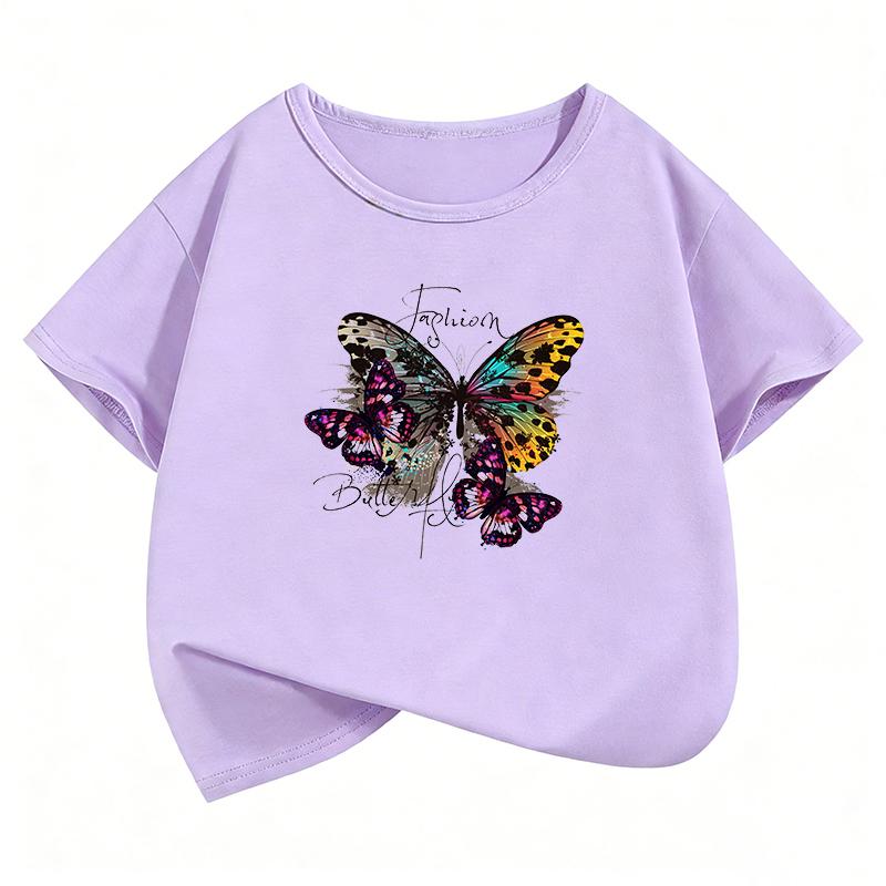 Vintage Butterfly TShirt Printed T Shirt Girls Summer Clothes Short Sleeve Tops TShirts Cute Girls Clothing