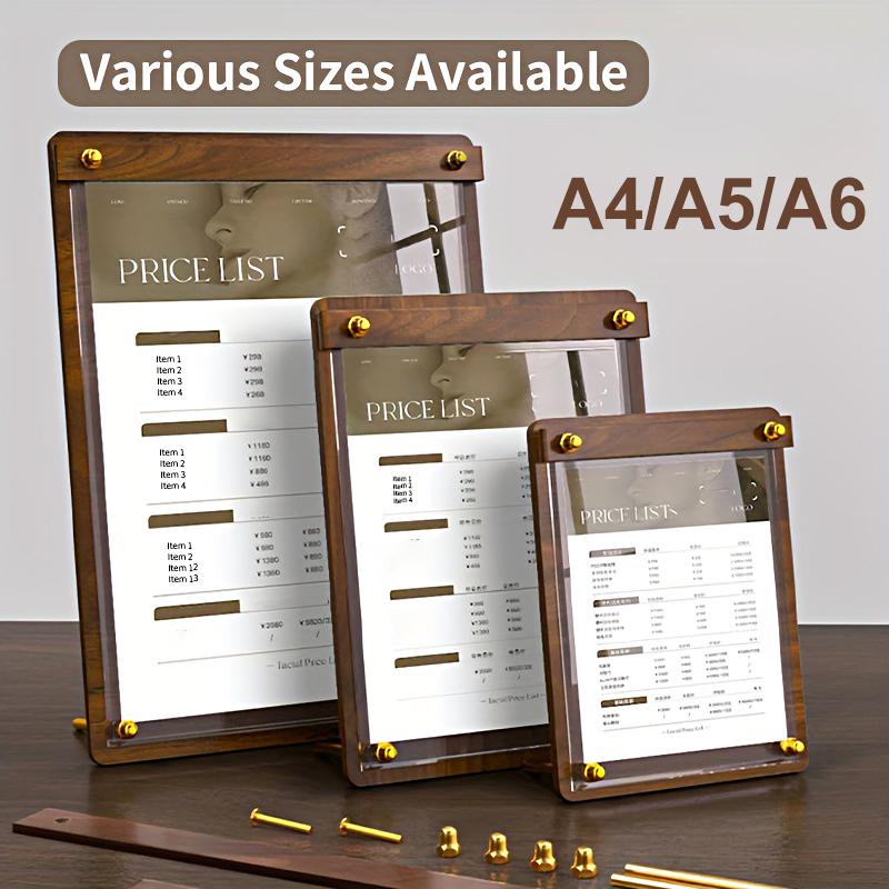 1PC Solid Walnut Wood Top Display Clipboard Restaurant High-grade Coffee Price List Dinner Acrylic Menu Table A4/A5/A6