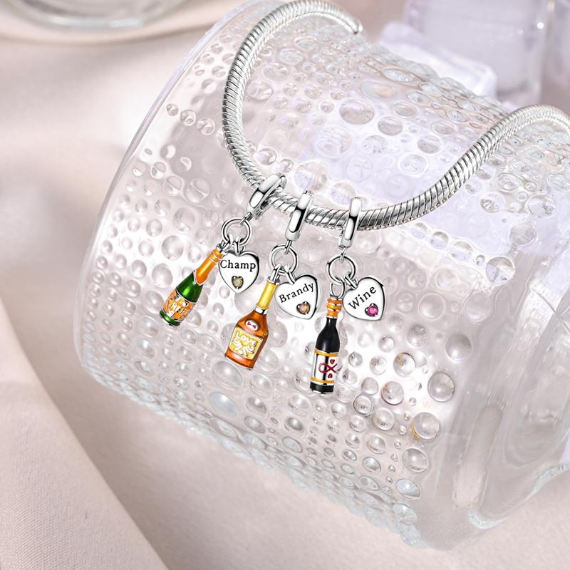 Original Charm Bead Pendent Copper Red Wine Champagne Whiskey Charm Fit Bracelet Bangle Necklace Woman Jewelry Gift