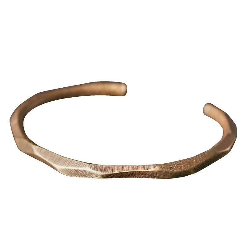 Simple Vintage Brass Bangle for Women Men Handmade Polished Metal Couple Bracelet Minimalist Unisex Retro